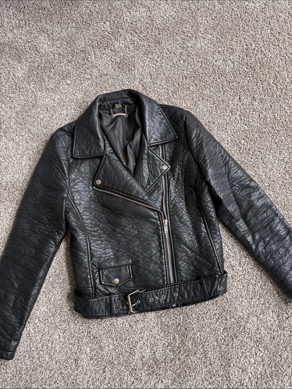 paparazzi Black Quilted Faux Leather Moto Jacket with Belted Hem